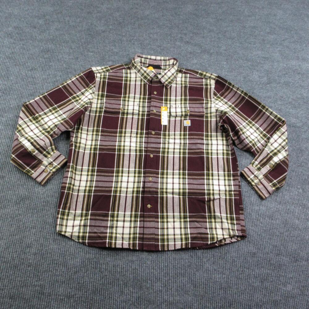 Carhartt Shirt Mens XL Plum White Plaid Flannel Loose Fit Heavyweight NWT
